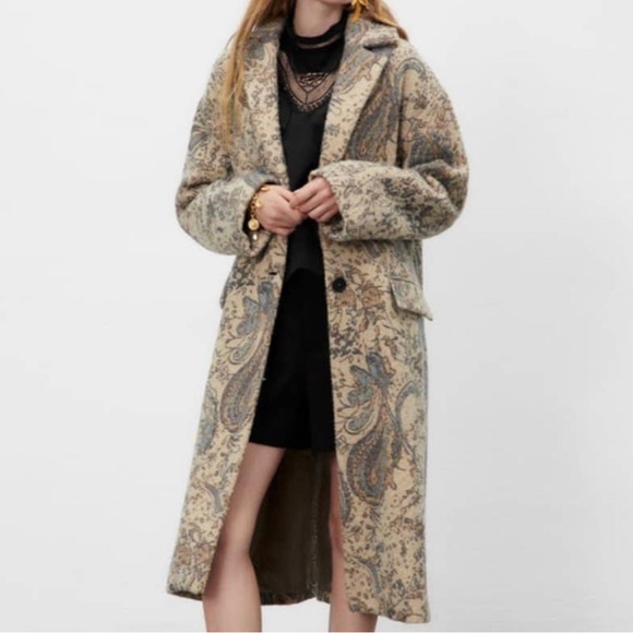 NWT ZARA Blogger Fav. Oversized Wool Coat LMT Ed. Sand Paisley Print - Picture 6 of 10